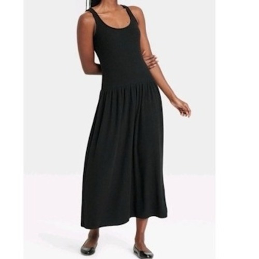 Universal Thread Black Ribbed Knit‎ Sleeveless Maxi Dress Casual Comfortable